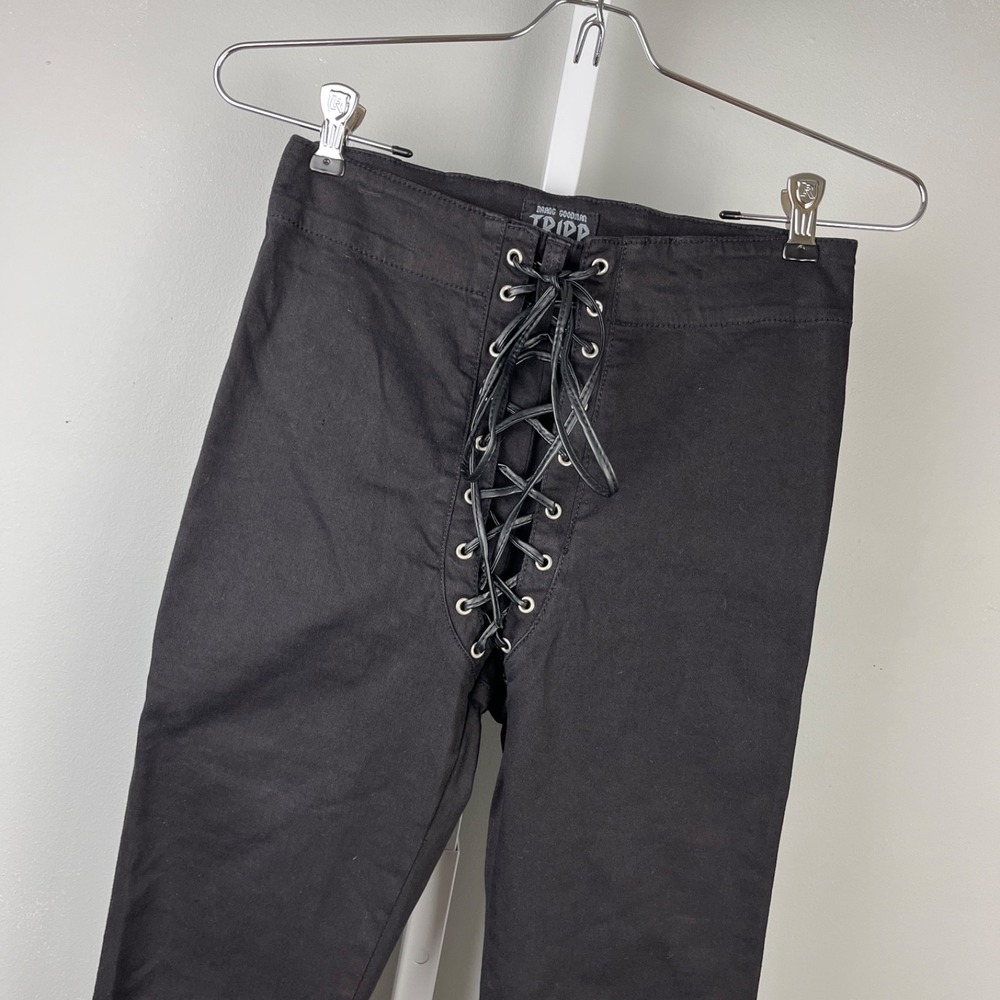 Tripp NYC Black Corset Lace Up Pants Juniors 27/5 Skinny Stretchy Goth Emo Punk